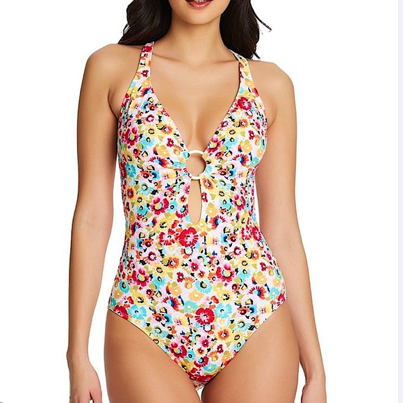 Bleu Rod Beattie Flower Hour Plunge One Piece - Picture 2 of 16